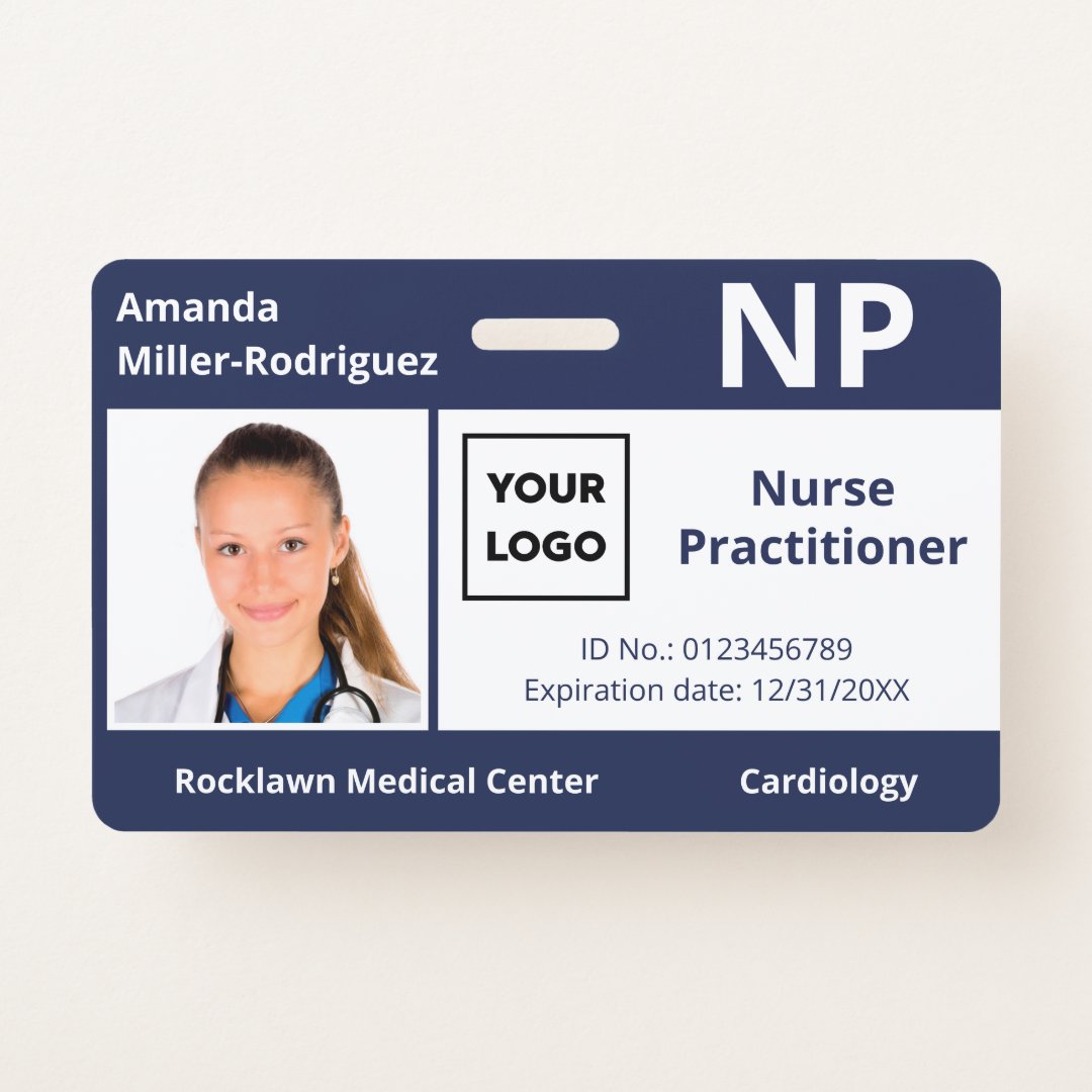 Custom Hospital Employee Logo Navy Blue Photo ID Badge | Zazzle