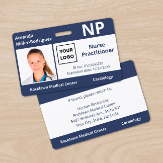 Custom Hospital Employee Logo Navy Blue Photo ID Badge