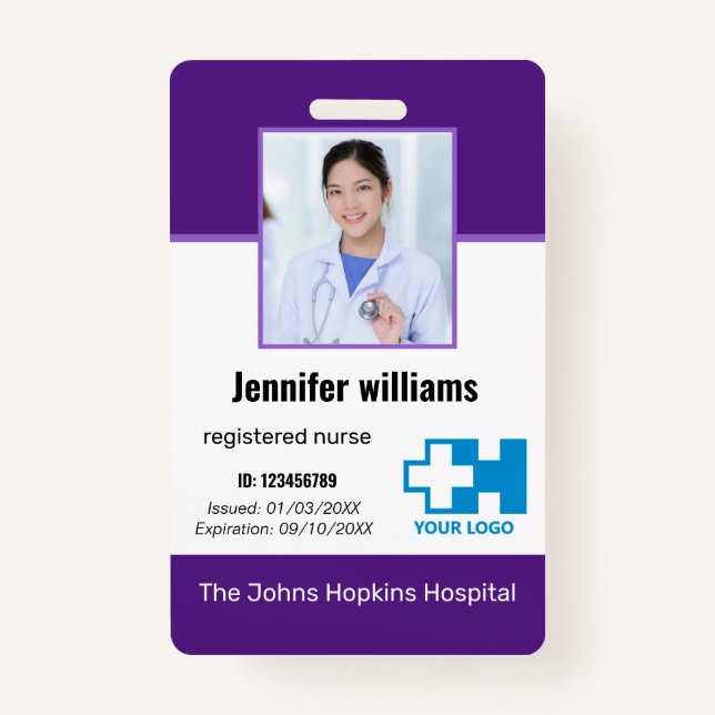 Custom Hospital Employee Logo & Photo & BarCode ID Badge (Front)