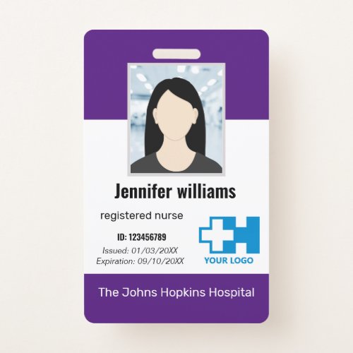 Custom Hospital Employee Logo  Photo  BarCode ID Badge