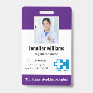 Custom Hospital Employee Logo & Photo elegant ID Badge