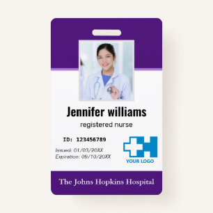 Custom Hospital Employee Logo & Photo elegant ID  Badge