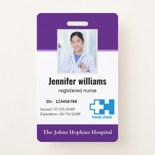 Custom Hospital Employee Logo  Photo elegant ID  Badge