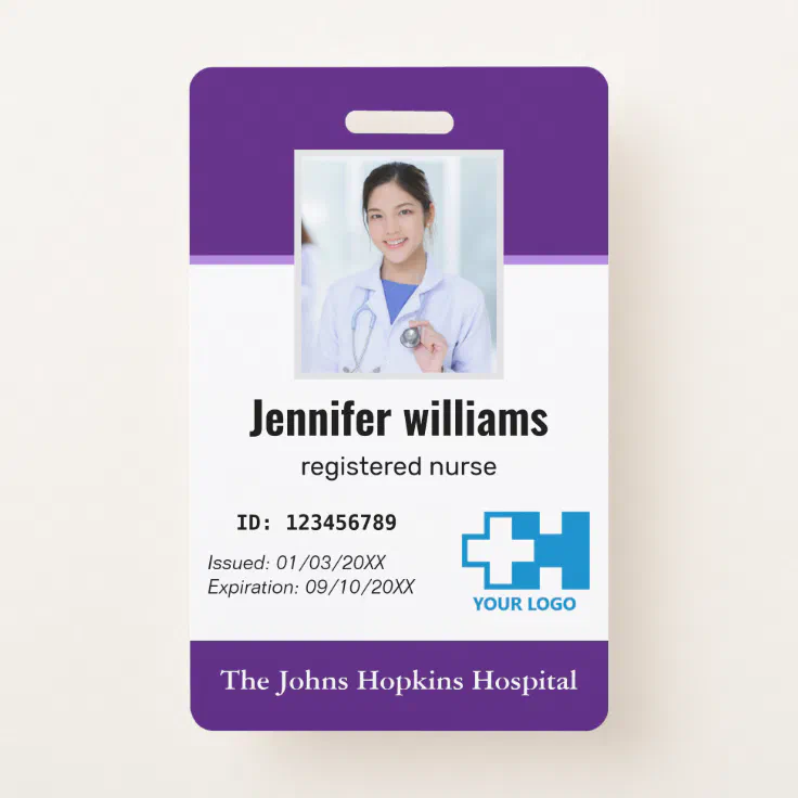 Custom Hospital Employee Logo & Photo elegant ID Badge | Zazzle