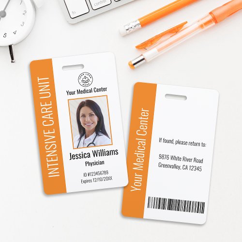 Custom Hospital Employee Logo Photo Orange ID Badge