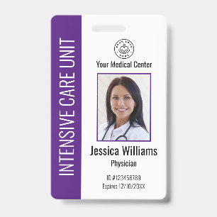 Custom Hospital Employee Logo Photo Purple ID Badge