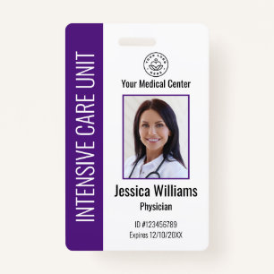 Custom Hospital Employee Logo Photo Purple ID Badge