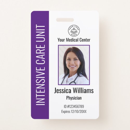 Custom Hospital Employee Logo Photo Purple ID Badge
