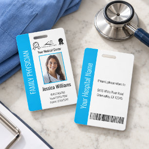 Custom Hospital Medical Employee Photo Blue ID Badge