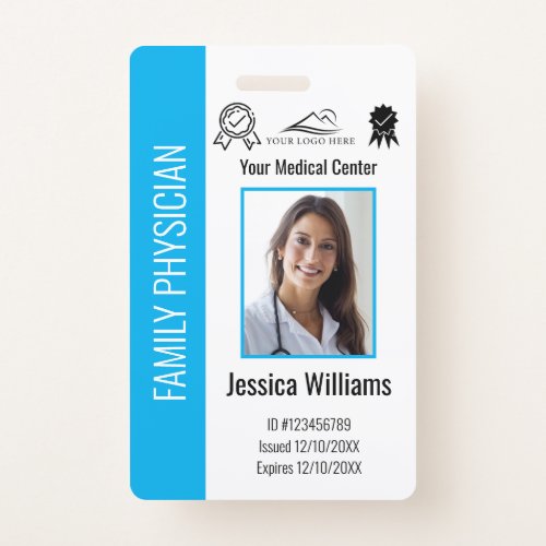 Custom Hospital Medical Employee Photo Blue ID Badge