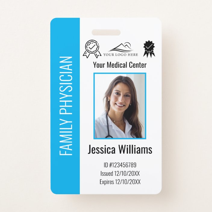 Custom Hospital Medical Employee Photo Blue ID Badge | Zazzle.com