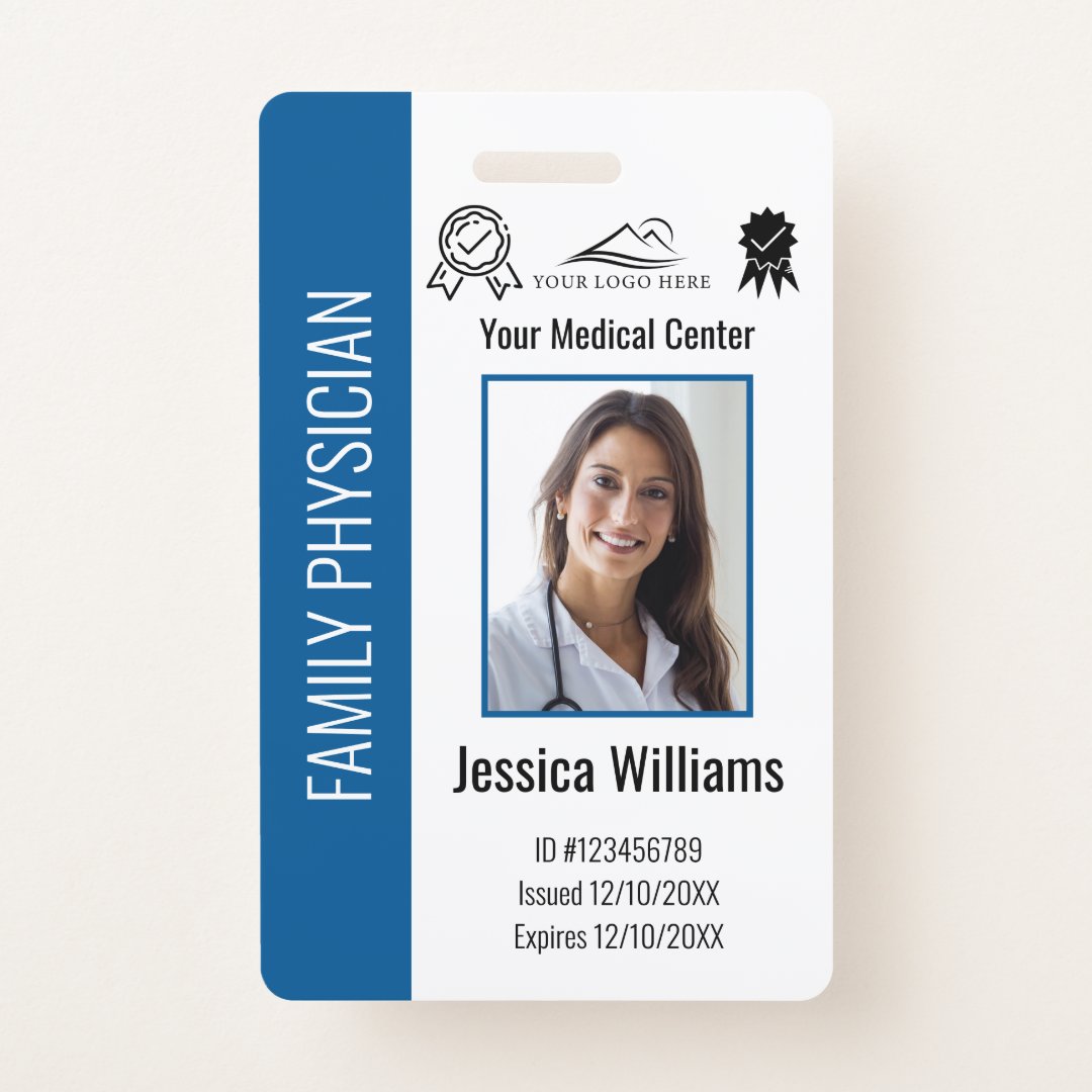 Custom Hospital Medical Employee Photo Blue Id Badge 