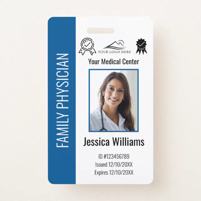 Custom Hospital Medical Employee Photo Blue ID Badge | Zazzle