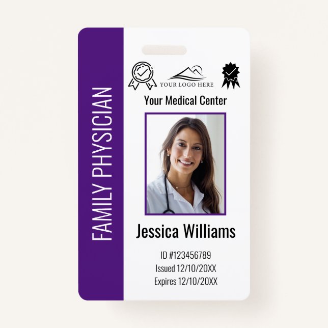 Custom Hospital Medical Employee Photo Purple ID Badge (Front)