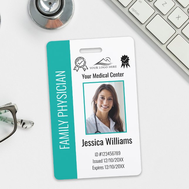 Custom Hospital Medical Employee Photo Teal ID Badge (Creator Uploaded)