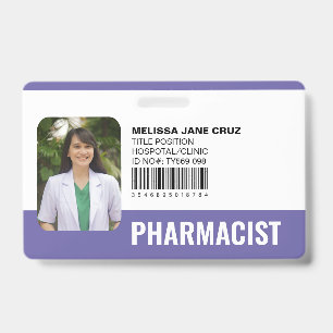Custom Hospital Medical Staff Pharmacist Purple Badge