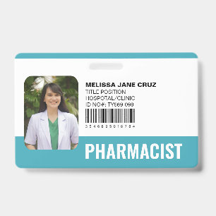 Custom Hospital Medical Staff Pharmacist Teal Badge