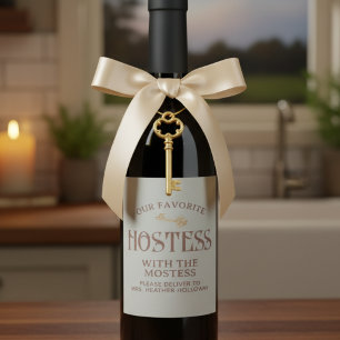 Custom Hostess with the Mostess Script Gift Wine Label