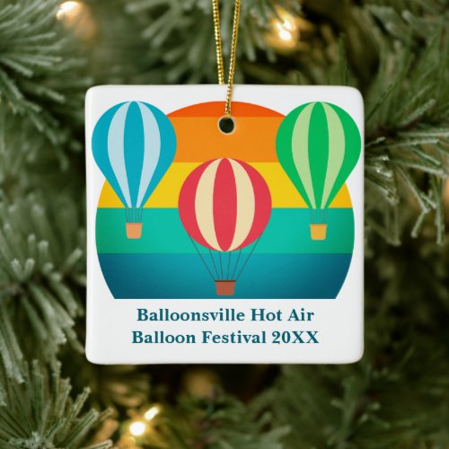 Custom Hot Air Balloon Festival Cute Sunrise Ceramic Ornament