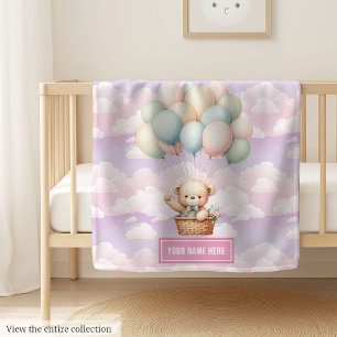 Custom Hot Air Balloon Teddy Bear Baby Shower Blanket