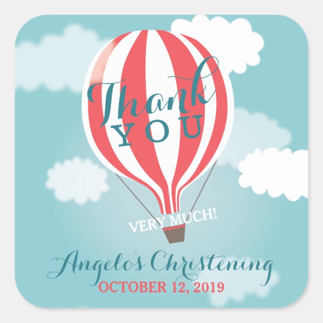 Custom Hot Air Balloon Thank You Stickers (Front)
