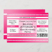 Custom Hot Pink Birthday Party Admission Ticket Invitation (Front/Back)