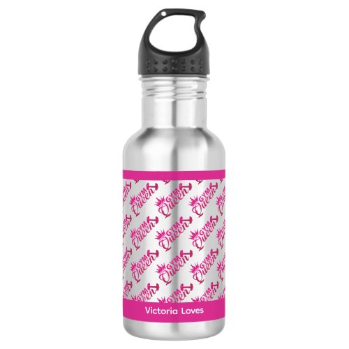 Custom hot pink faux glitter Gym Queen Stainless Steel Water Bottle