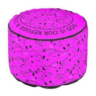 Custom Hot Pink Floral Print Pouf