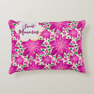 Custom Hot Pink Floral Seamless Pattern Accent Pillow
