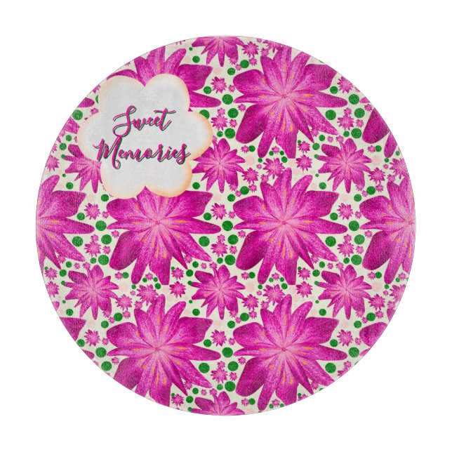 Custom Hot Pink Floral Seamless Pattern  Cutting Board (Front)