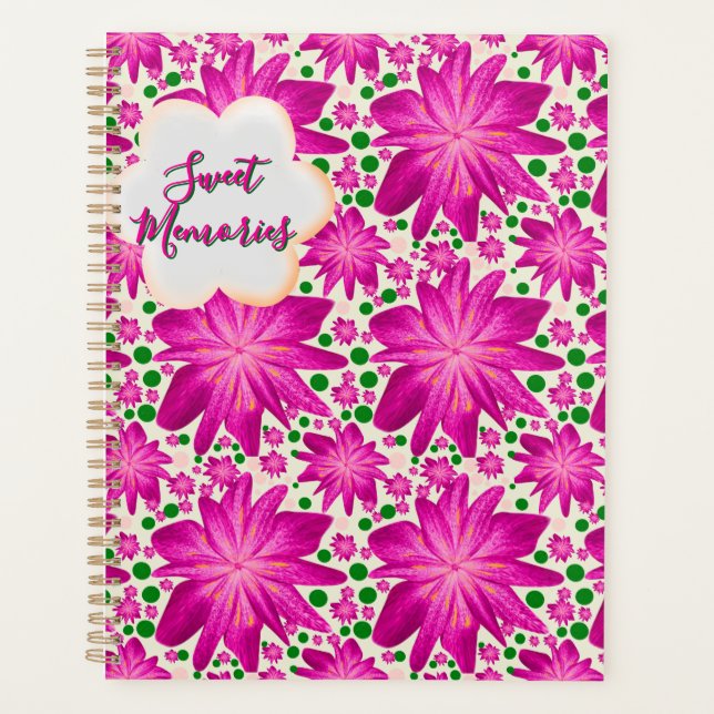 Custom Hot Pink Floral Seamless Pattern  Planner (Front)