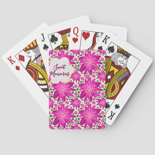 Custom Hot Pink Floral Seamless Pattern  Poker Cards (Back)