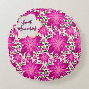 Custom Hot Pink Floral Seamless Pattern Round Pillow