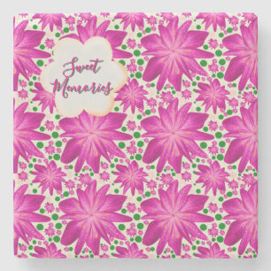 Custom Hot Pink Floral Seamless Pattern  Stone Coaster