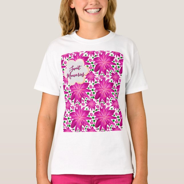 Custom Hot Pink Floral Seamless Pattern  T-Shirt (Front)