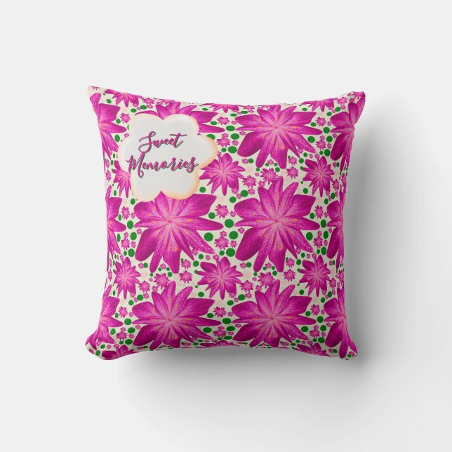 Custom Hot Pink Floral Seamless Pattern  Throw Pillow (Front)