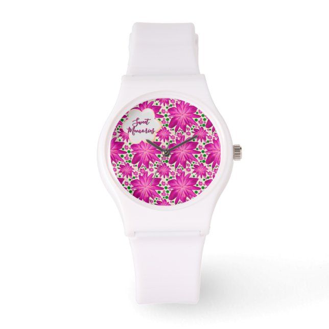 Custom Hot Pink Floral Seamless Pattern  Watch (Front)