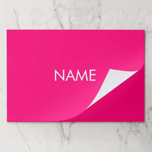 Custom hot pink fuchsia name text paper placemats (Folded)