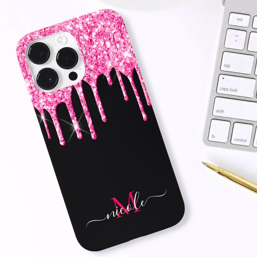 Custom Hot Pink Glitter Black Budget iPhone Case