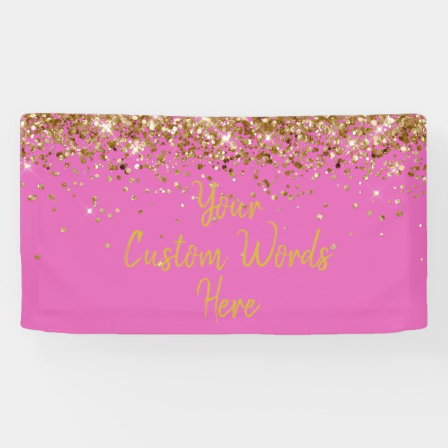 Custom Hot Pink & Gold Birthday Party Photo Booth Banner (Horizontal)