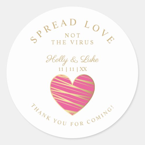 Custom Hot Pink Heart Wedding Sanitizer Hands Classic Round Sticker