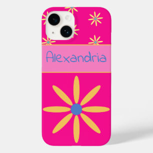 Custom Hot Pink Retro Flower Case-Mate iPhone 14 Case