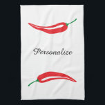 Custom hot red chili pepper kitchen towel<br><div class="desc">Custom hot red chili pepper kitchen towel. Add your own personalized name,  monogram or funny quote / saying. Spicy food vegetable template design. Fun decorations accessory for home or office. Stylish typography.</div>