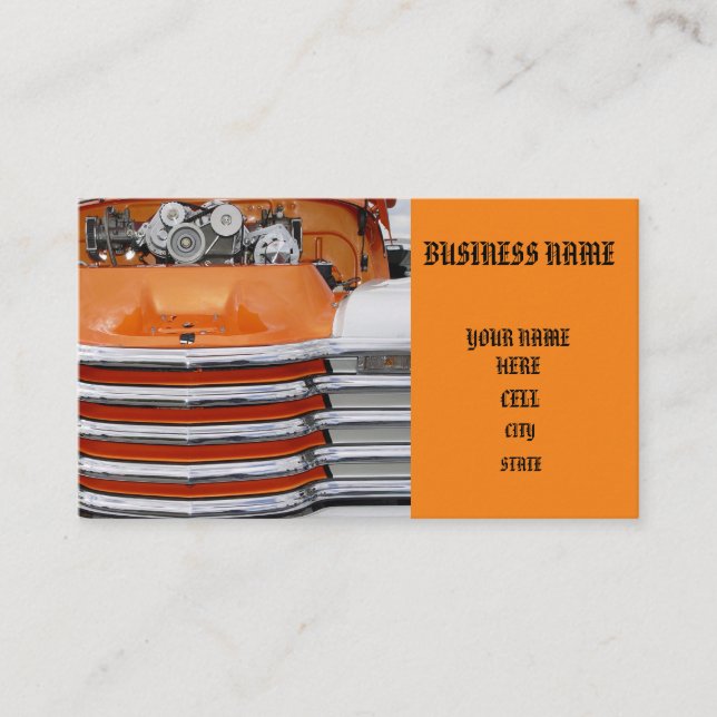 Custom Hot Rod Orange Truck Business Card (Front)