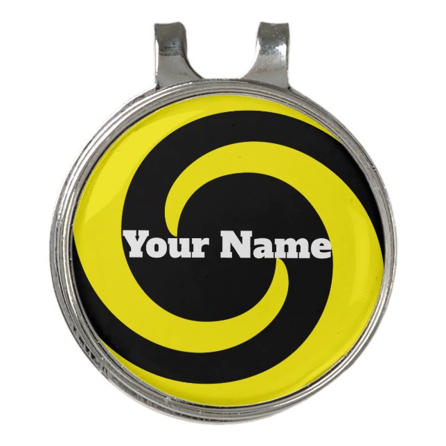 Custom Hot Yellow Swirl Golf Ball Marker Hat Clip (Front)