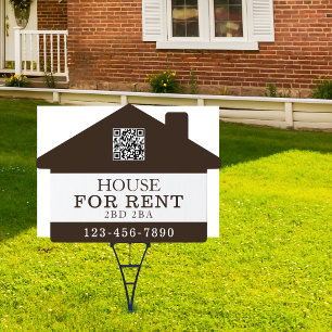 Custom House For Rent Black White QR with Details Sign