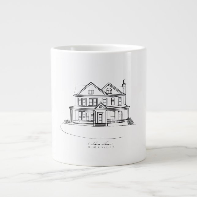 Custom House Illustration Minimalist Line Art Home Giant Coffee Mug (Front)