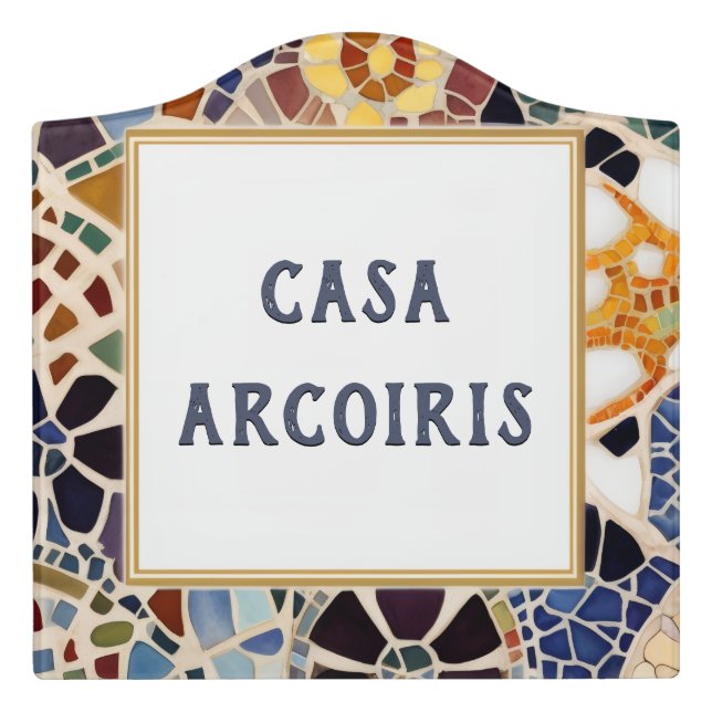 Custom House Name Sign Colorful Spanish Mosaic (Large Crest Front)
