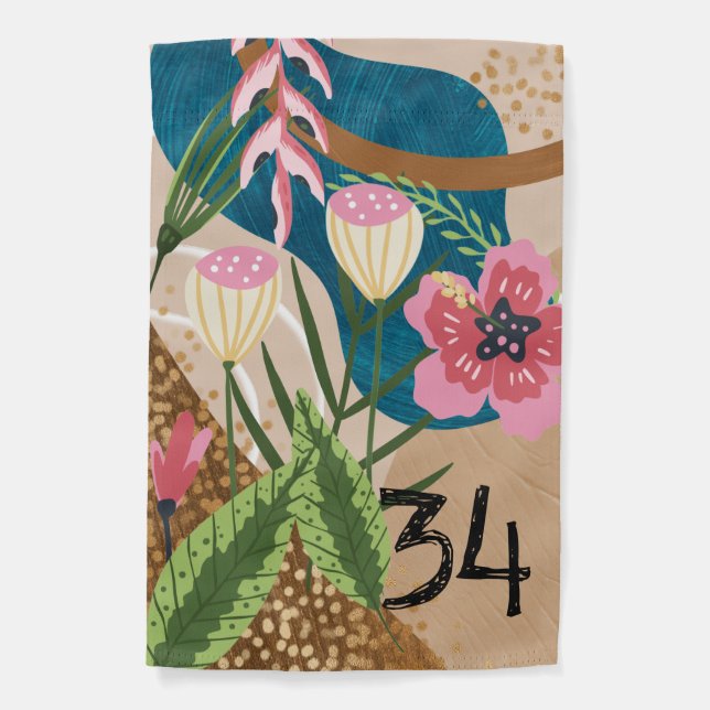 Custom House Number Abstract floral Garden Flag (Front)