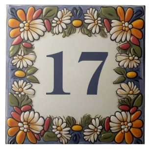 Custom House Number Plate Sign Vintage Floral Ceramic Tile